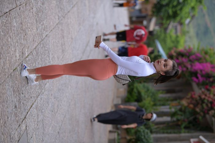 橙色瑜伽裤的高马尾姑娘【615P】00051-玉兔阁